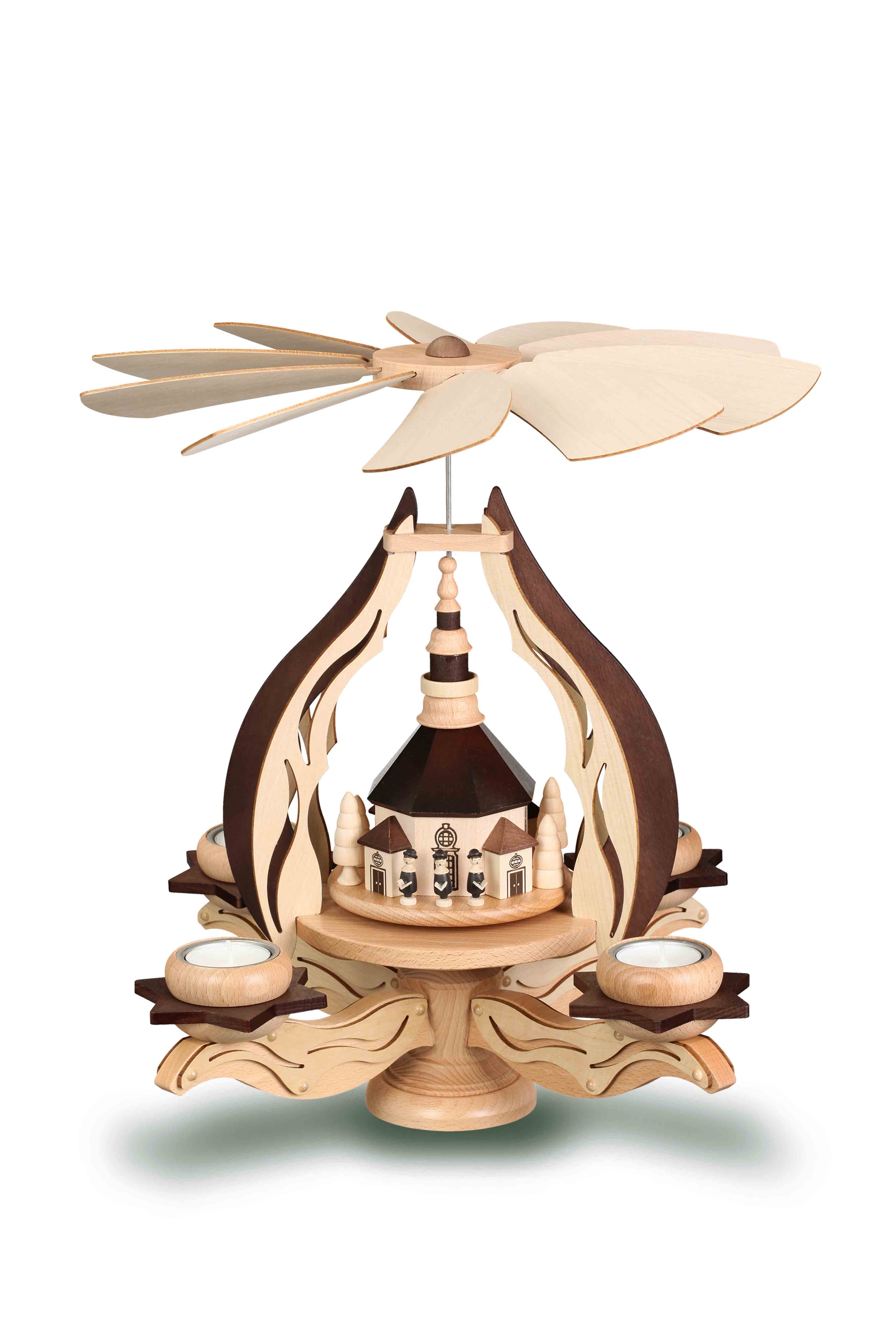 Leuchterpyramide Seiffener Kirche für 4 Teelichter - Original Erzgebirge