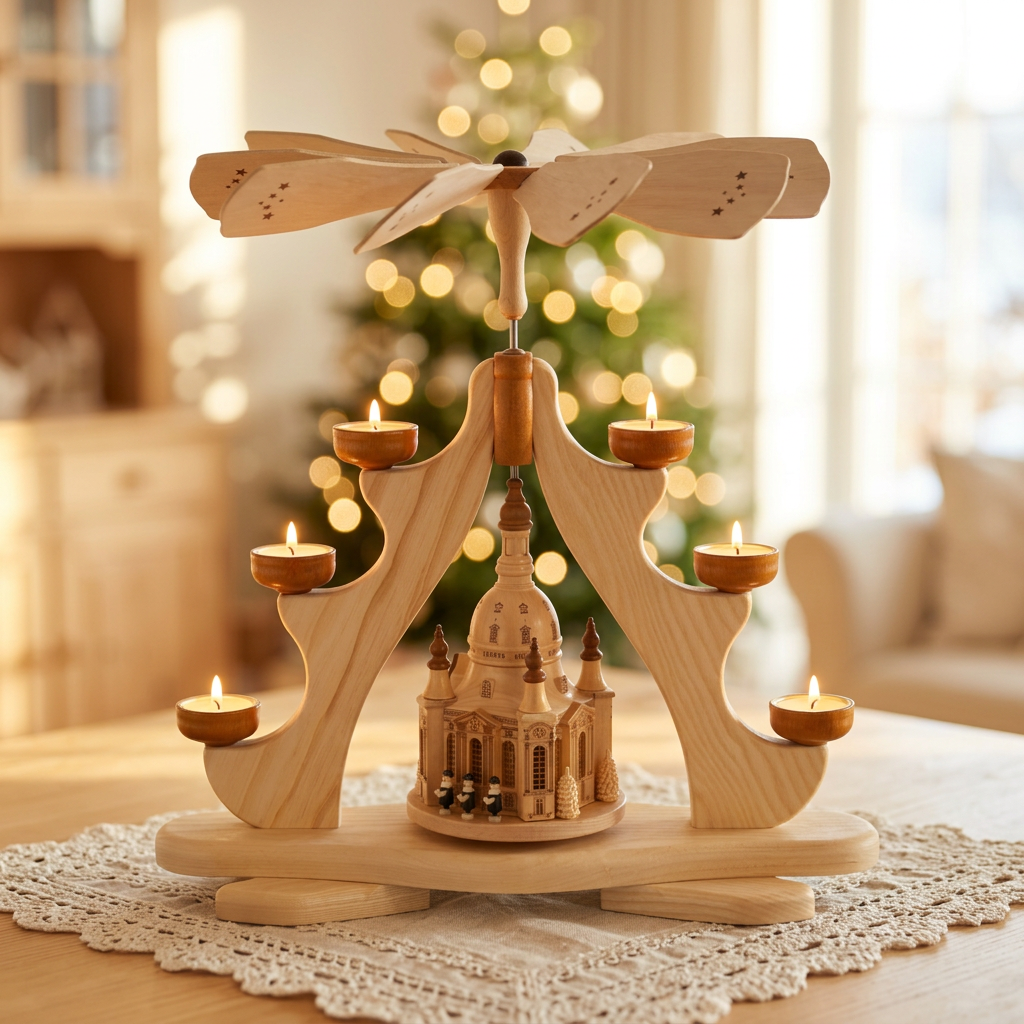 Pyramide mit Dresdner Frauenkirche, Sängern und Bäumchen - Original Erzgebirge