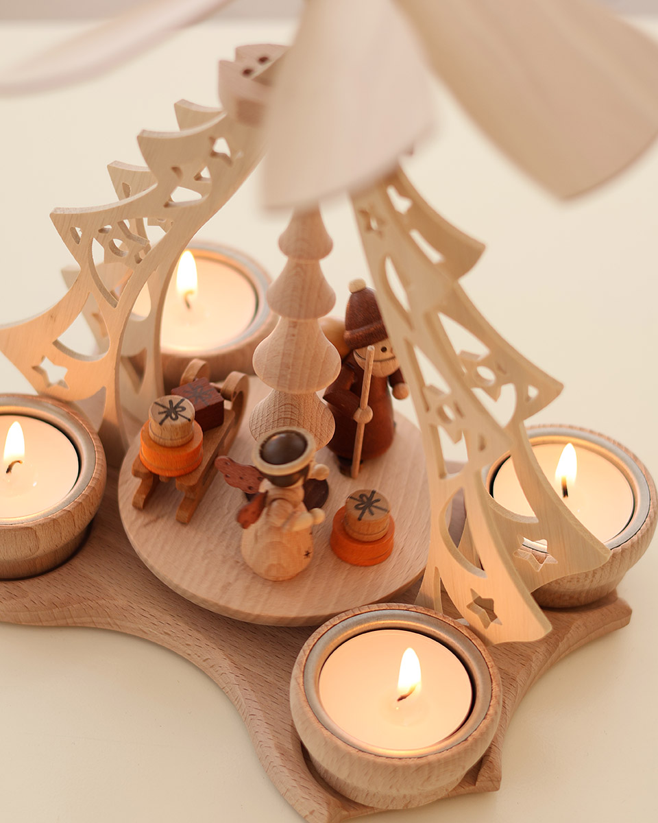 Pyramide Weihnachtsmann und Engel für 4 Teelichter - Original Erzgebirge