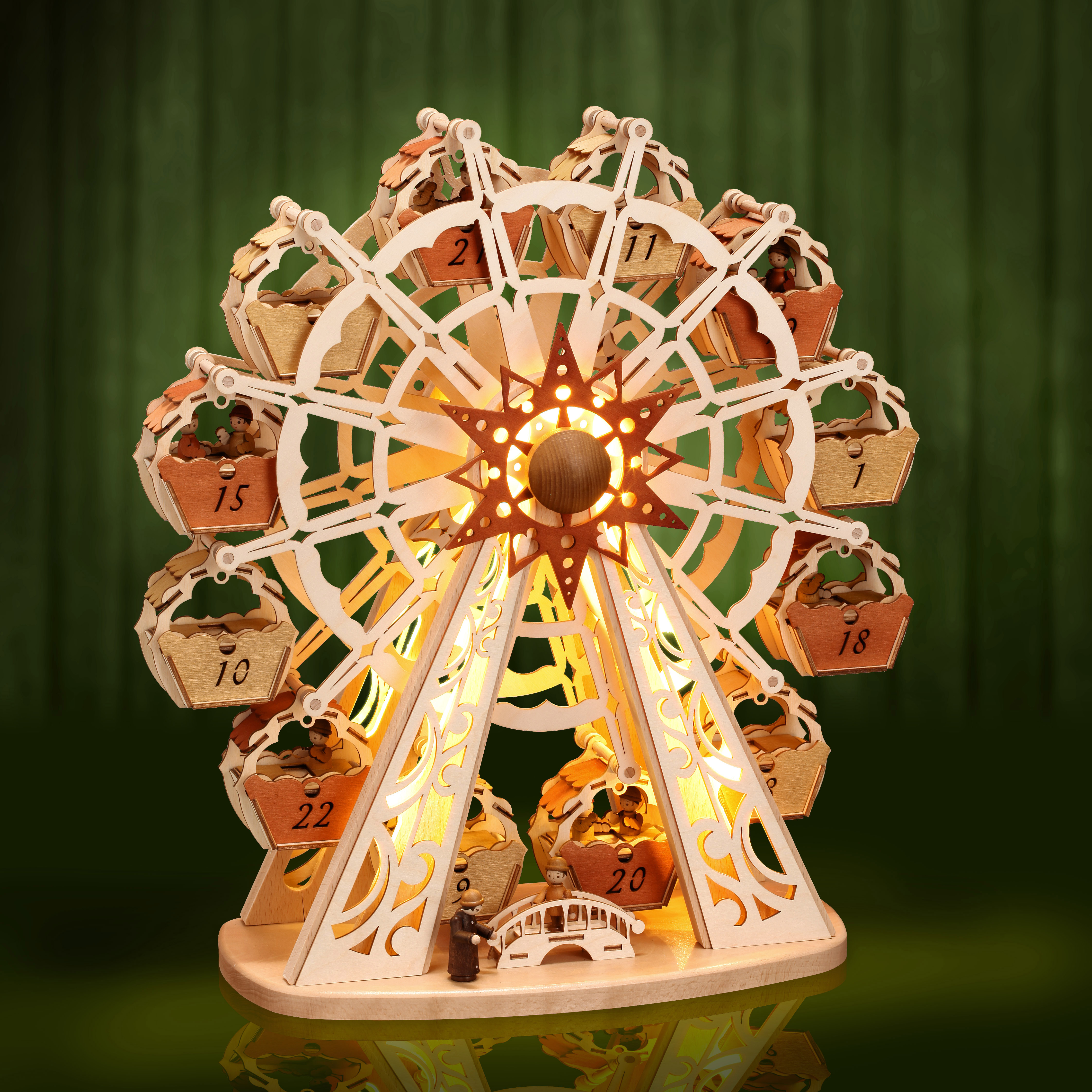 Großer Adventskalender "Riesenrad" mit 12 Gondeln - Original Erzgebirge
