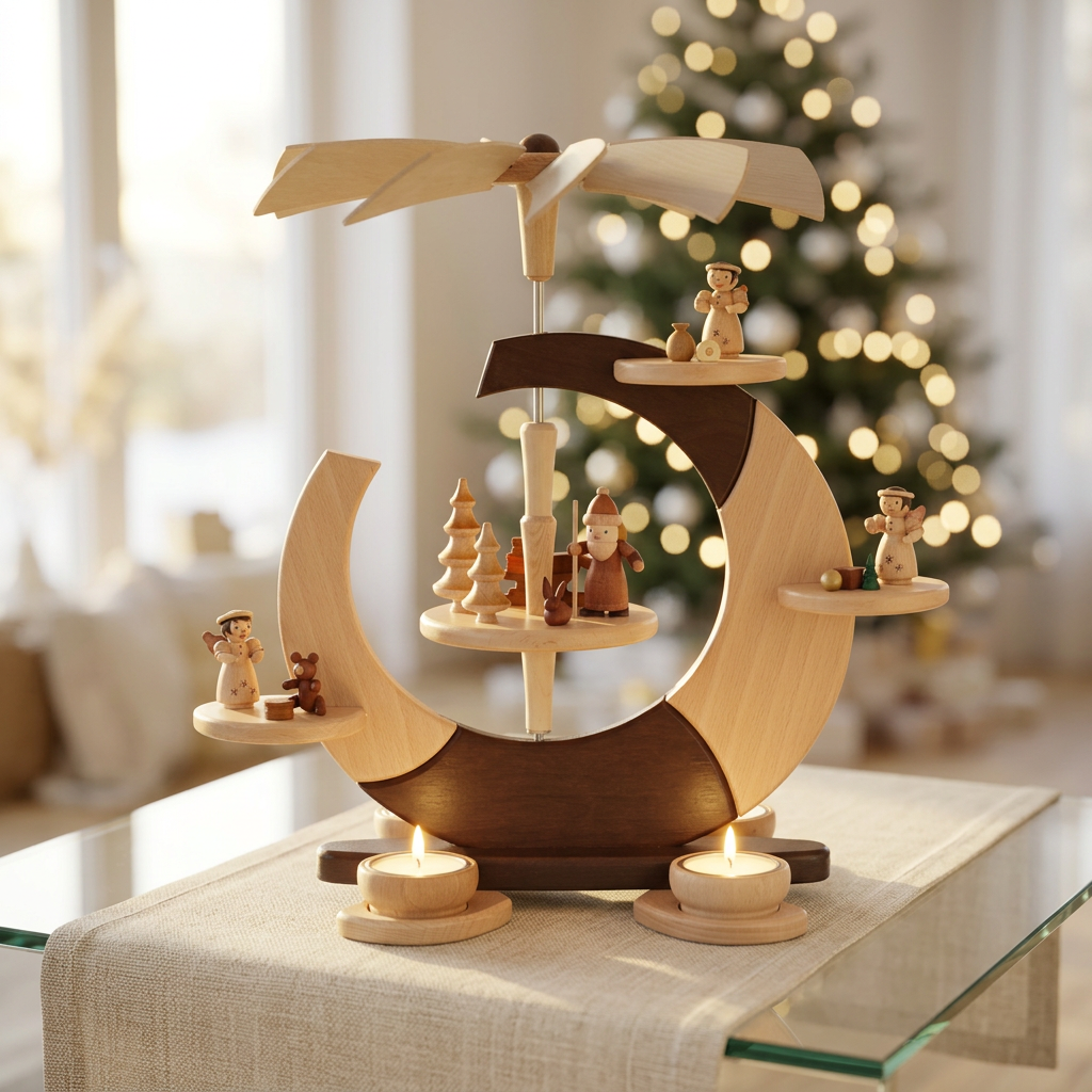 Pyramide Design "Offener Kreis" mit Weihnachtsmann und Engel – moderne Weihnachtsdekoration