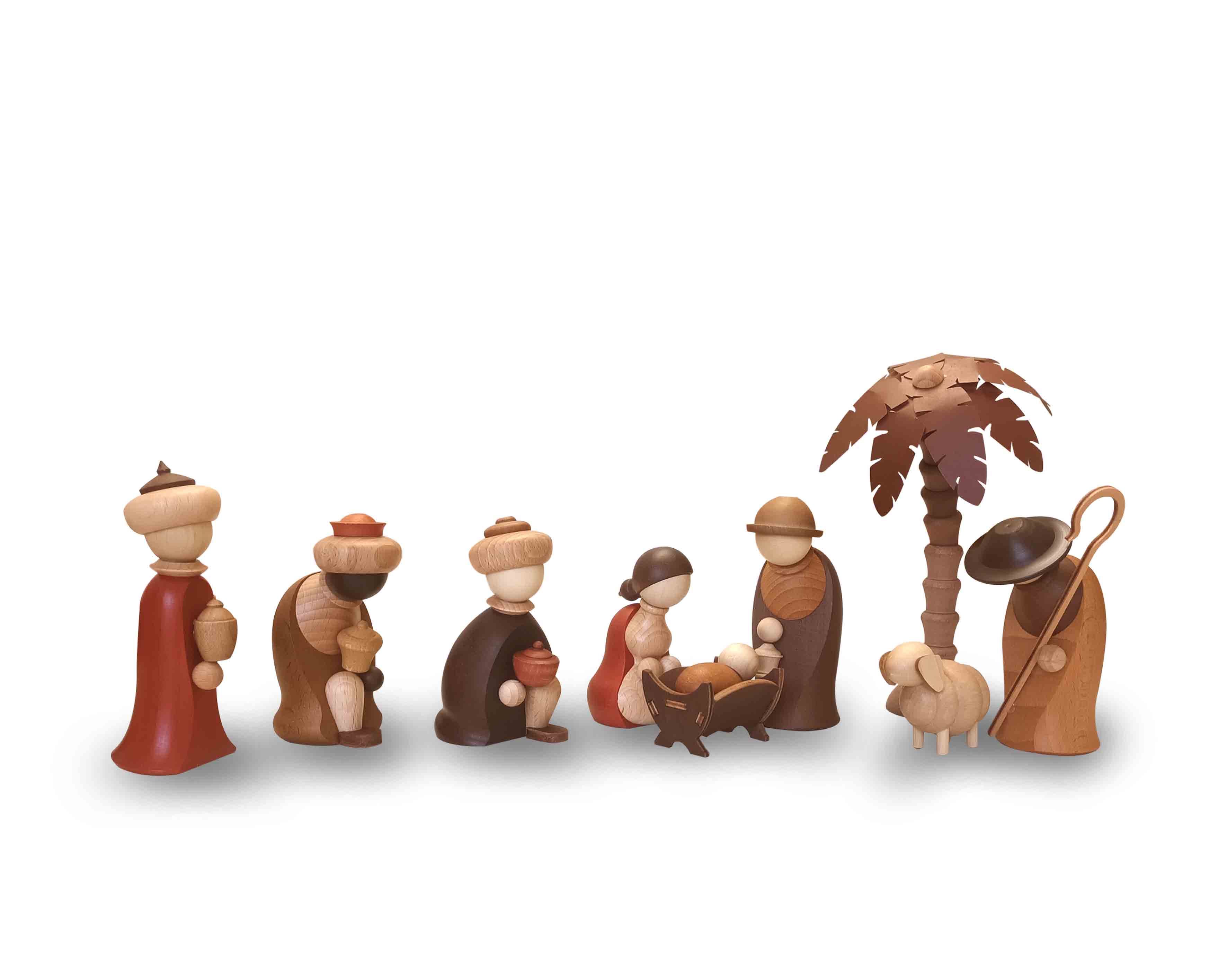 9-teilige Krippenbestückung „Christi Geburt“ – detailreiche Holzfiguren - Original Erzgebirge