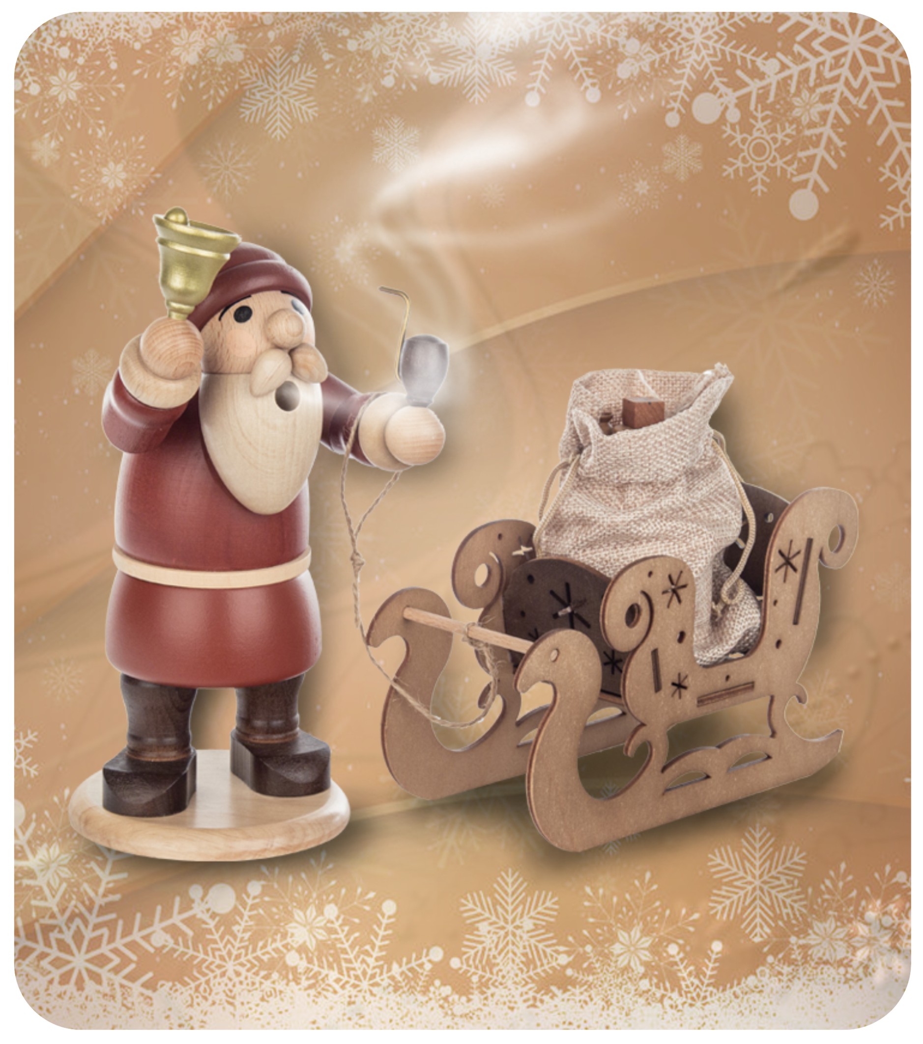 Räucherfigur "Weihnachtsmann mit Schlitten und Geschenken"