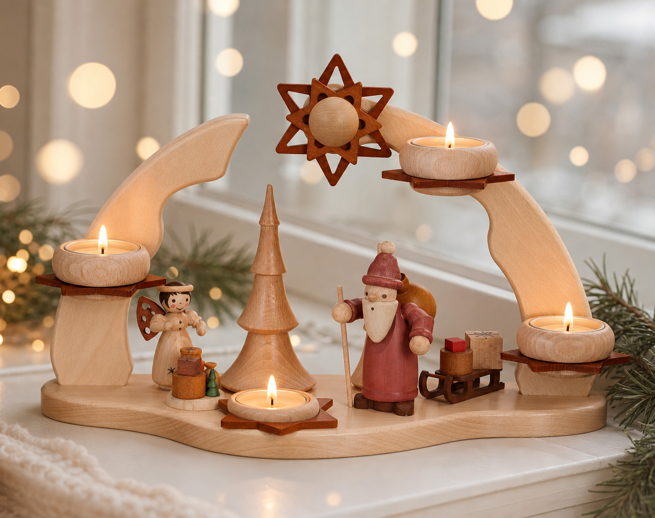 Adventsbogen mit Weihnachtsmann – Festliche Handwerkskunst aus Holz