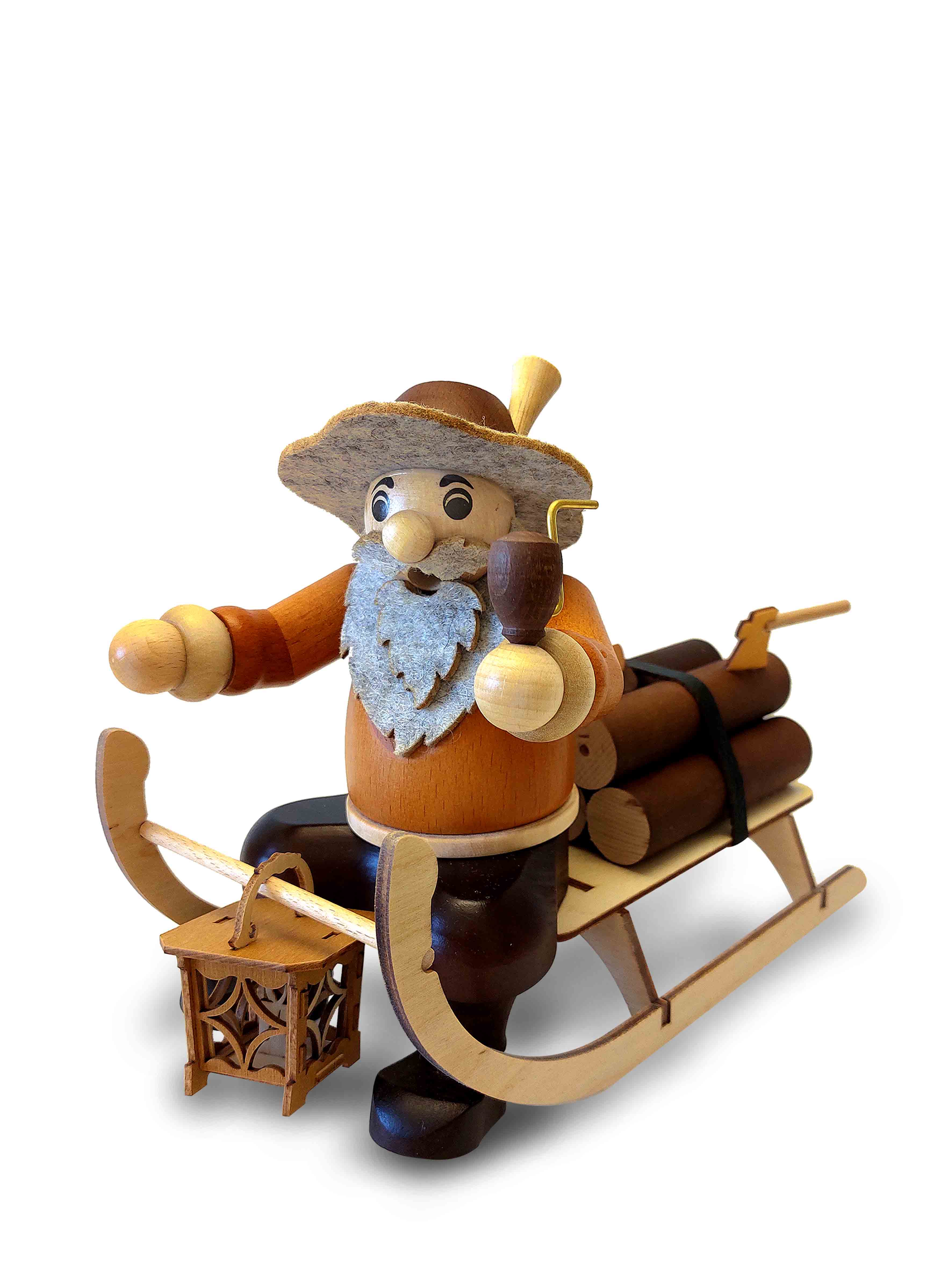 Räuchermann Holzfäller mit Schlitten - unsere ECHTEN "NATURBURSCHEN" - Original Erzgebirge"