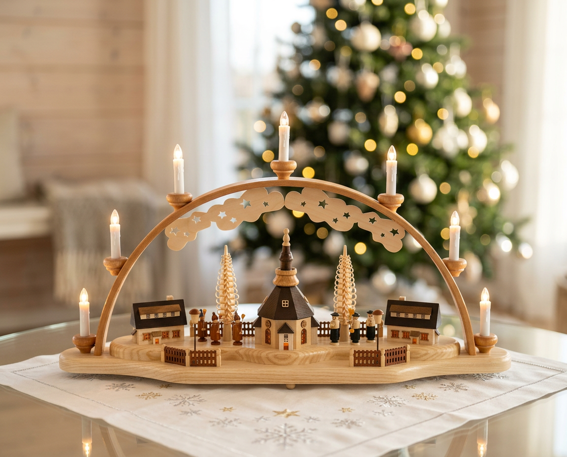 Schwibbogen SALE mit Seiffener Kirche, Kurrende und Laternenkind - Original Erzgebirge