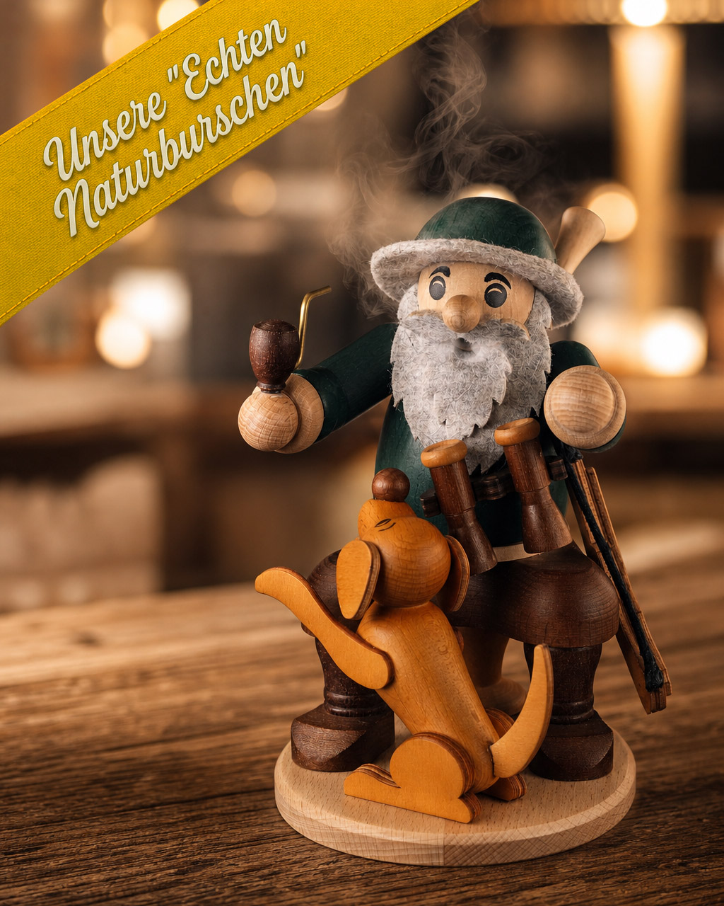 Räucherfigur "Förster mit Hund" - unsere ECHTEN "NATURBURSCHEN" - Original Erzgebirge