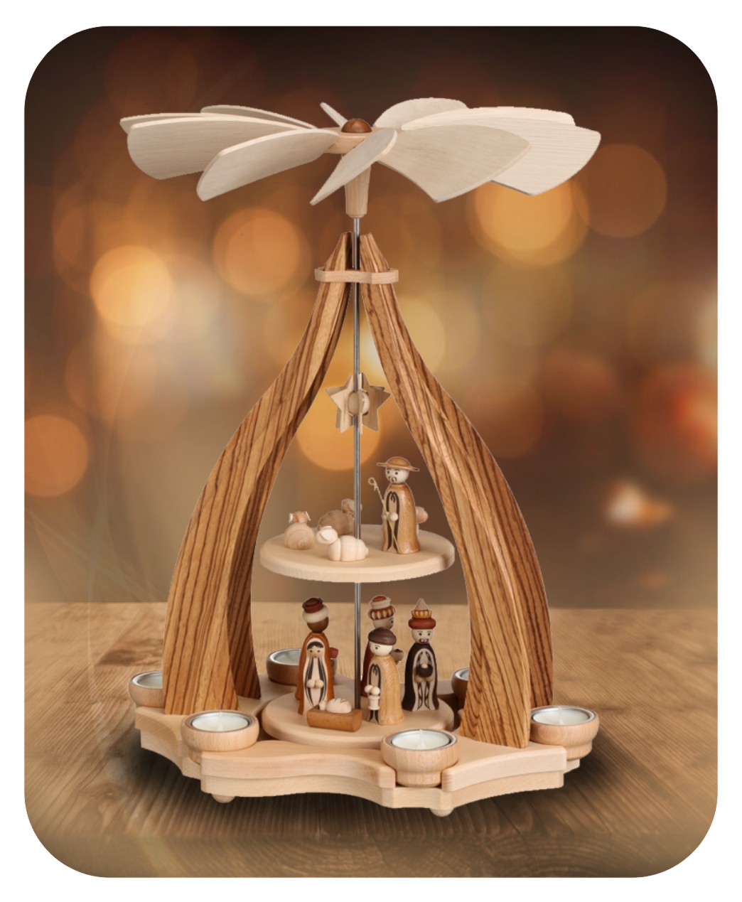 Design-Pyramide Christi Geburt für sechs Teelichter