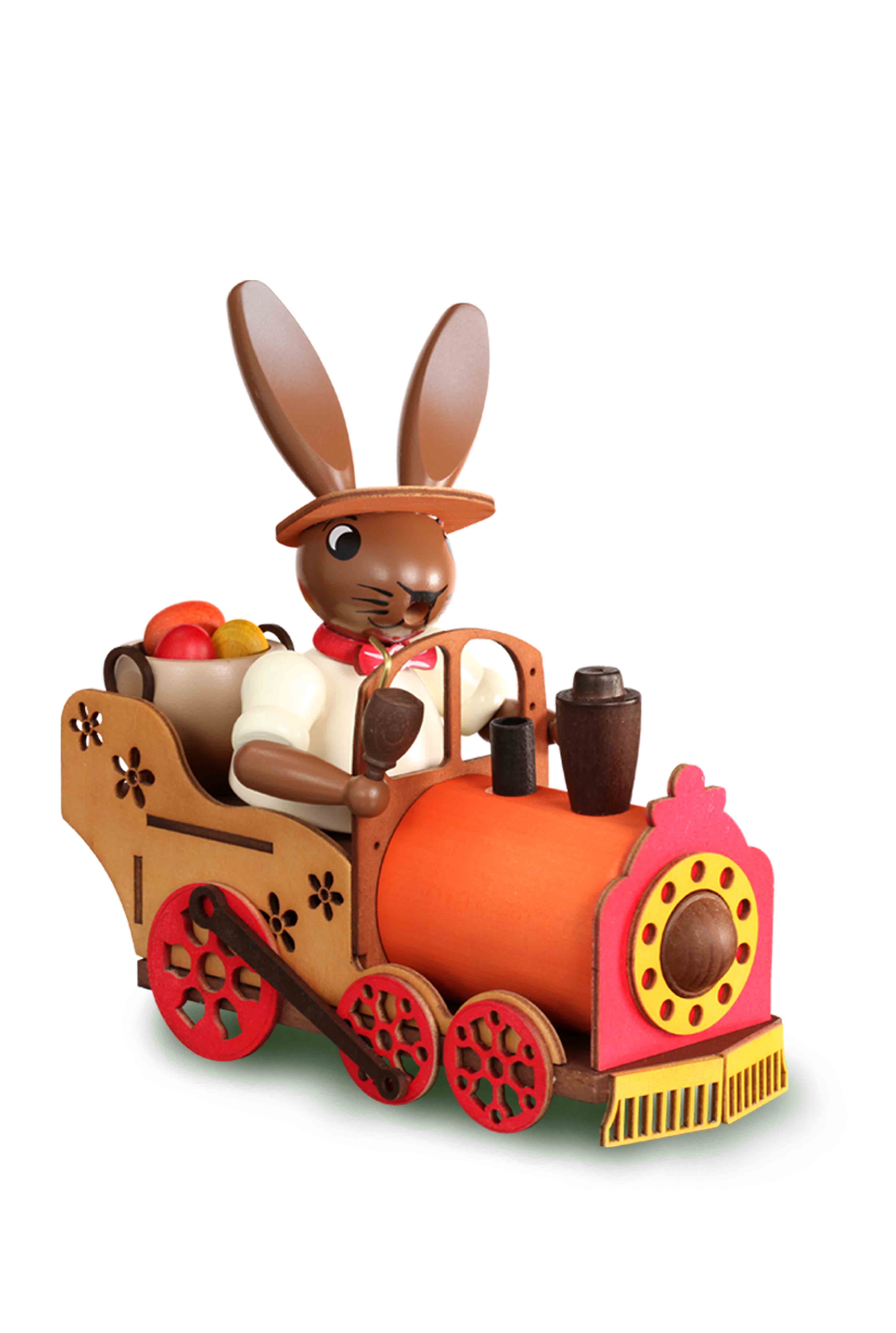 Räucherhase mit Lokomotive und Eierkorb – Handgefertigte Osterdekoration