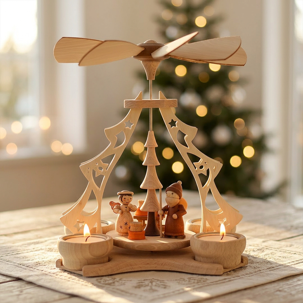 Pyramide Weihnachtsmann und Engel für 4 Teelichter - Original Erzgebirge
