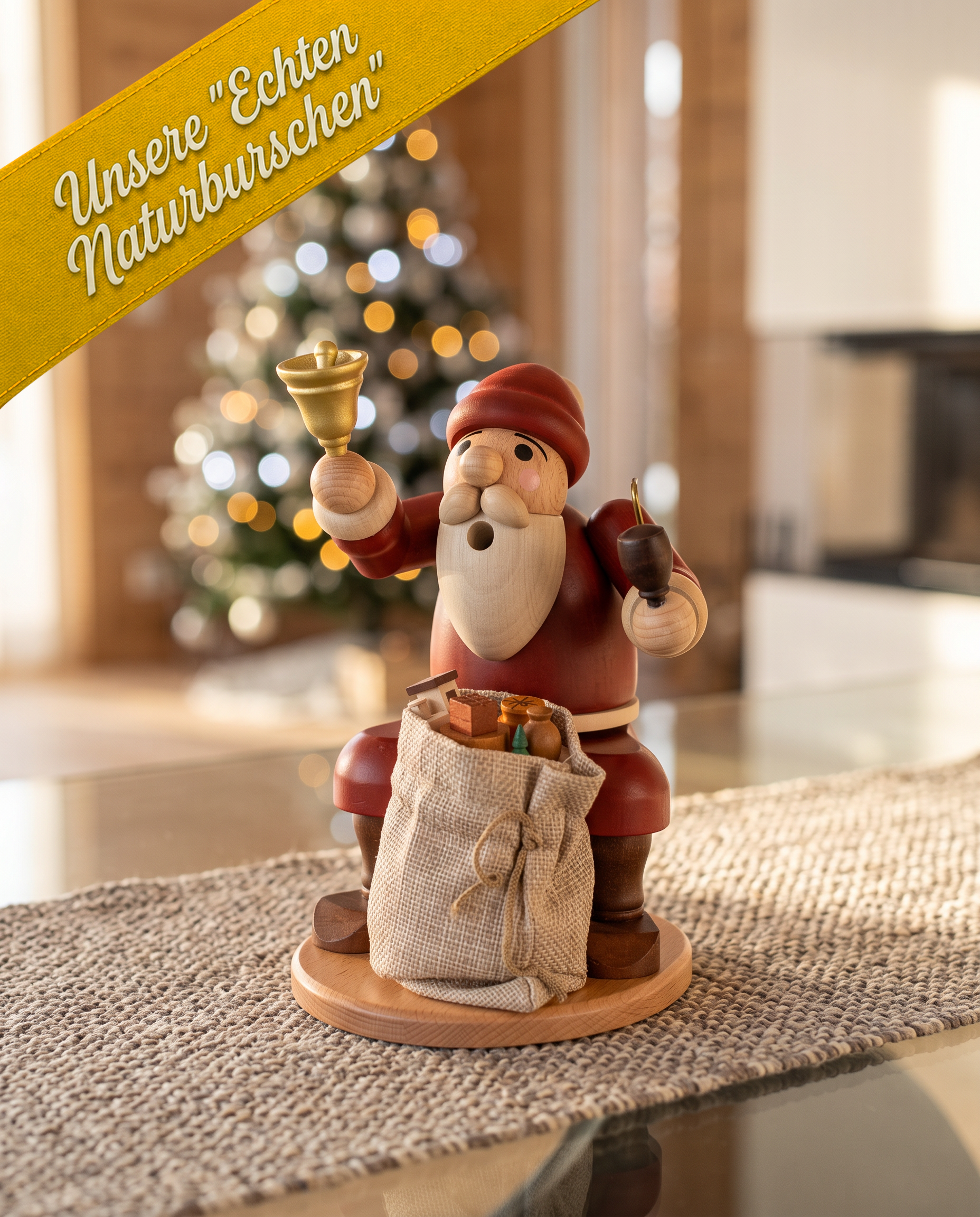 Räuchermann "Weihnachtsmann mit Sack" - unsere ECHTEN "NATURBURSCHEN" - Original Erzgebirge