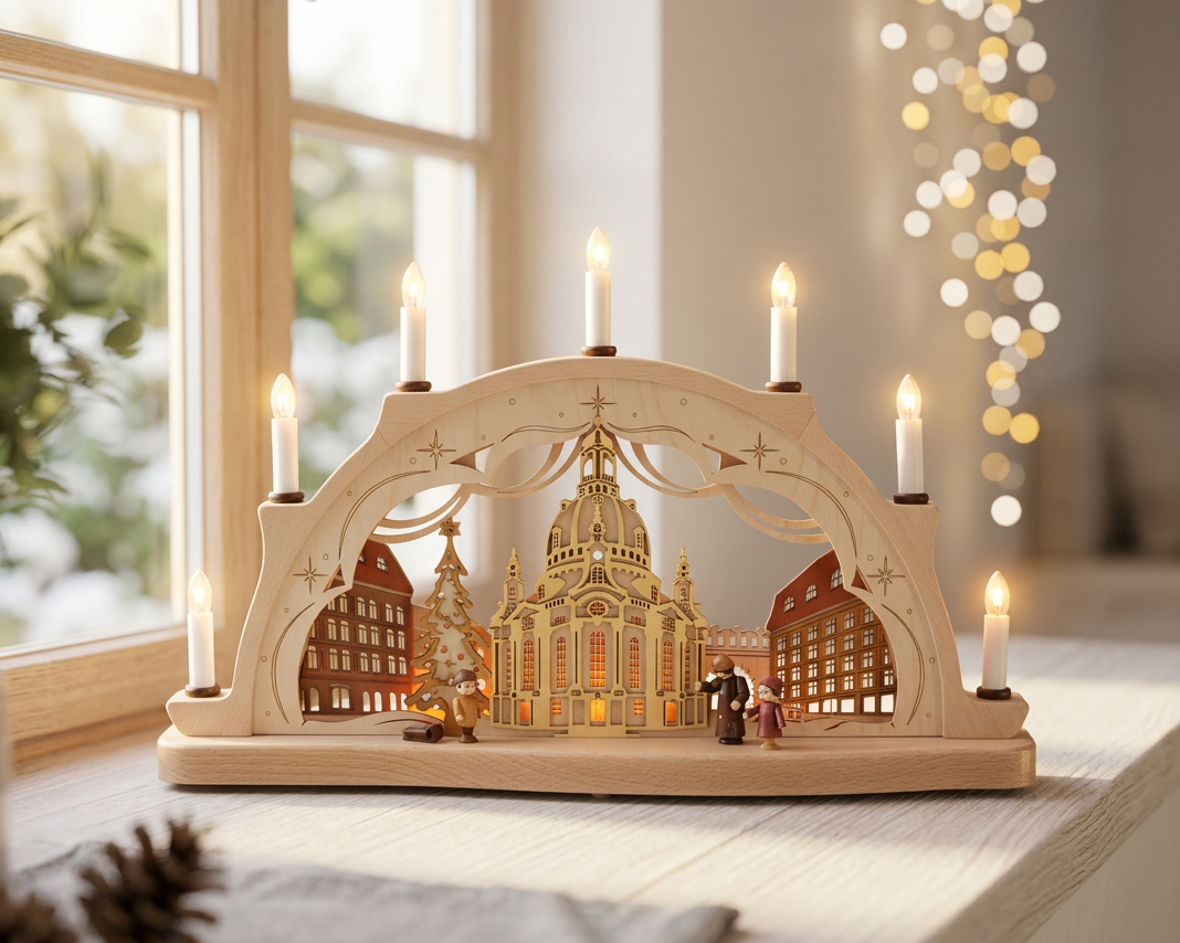 Schwibbogen mit Dresdner Frauenkirche in 3D Optik - Original Erzgebirge