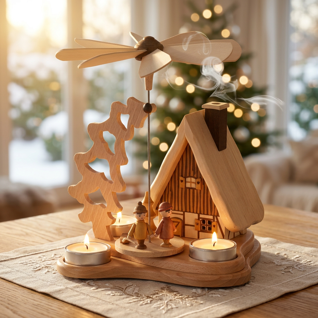 Pyramide klein mit Räucherhaus und Kinder - Original Erzgebirge