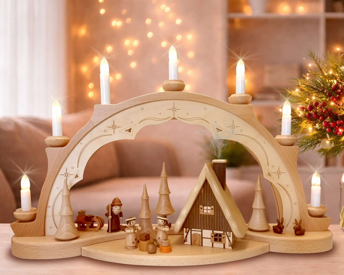 Schwibbogen beleuchtet mit Rauchhaus - Original Erzgebirge