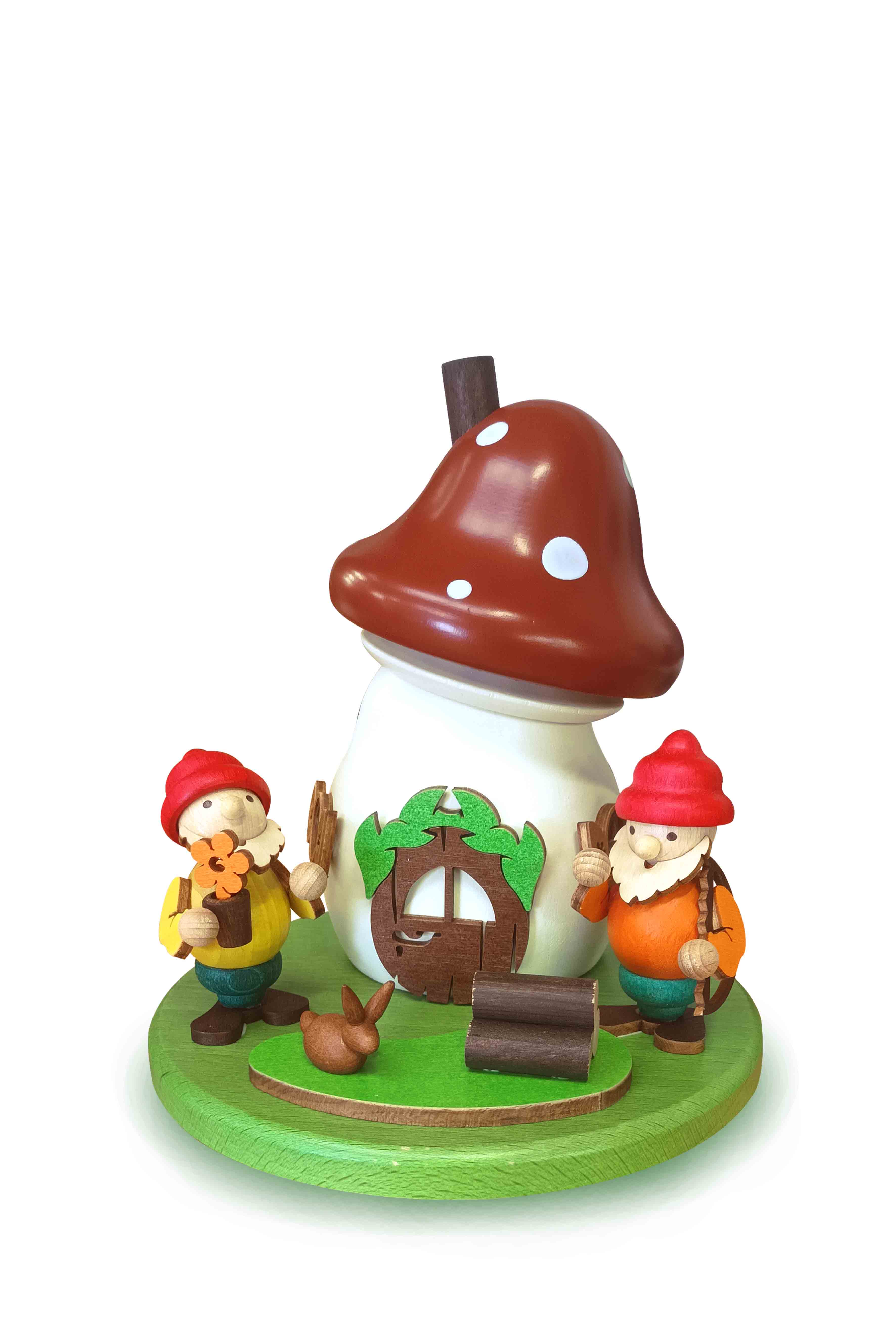 Räucherpilz "Wichtel" und Hasen - Original Erzgebirge