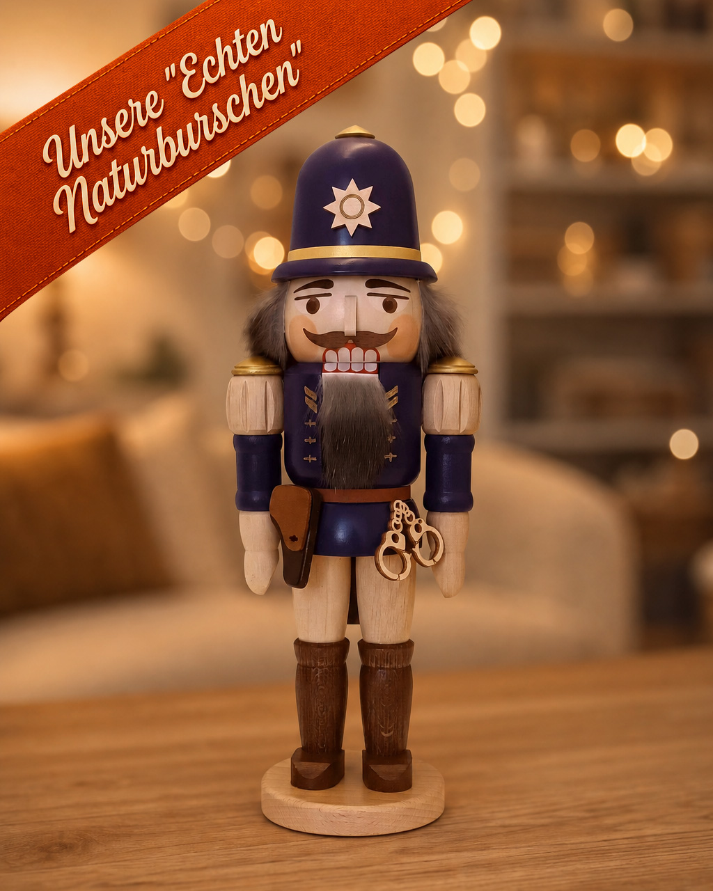 Nussknacker mittel „Polizist“ aus der Serie „Echte Naturburschen“ – Original Erzgebirge