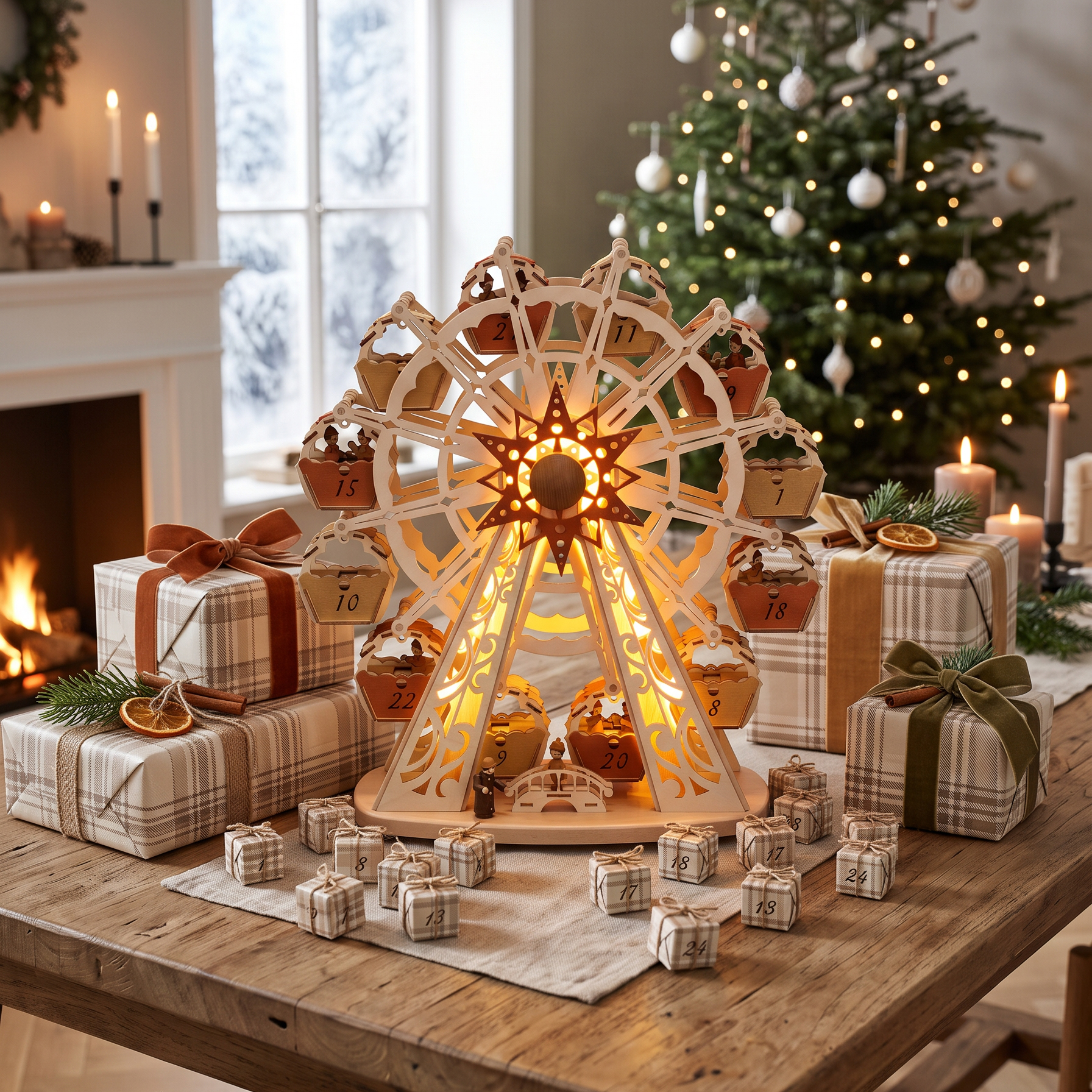 Großer Adventskalender "Riesenrad" mit 12 Gondeln - Original Erzgebirge