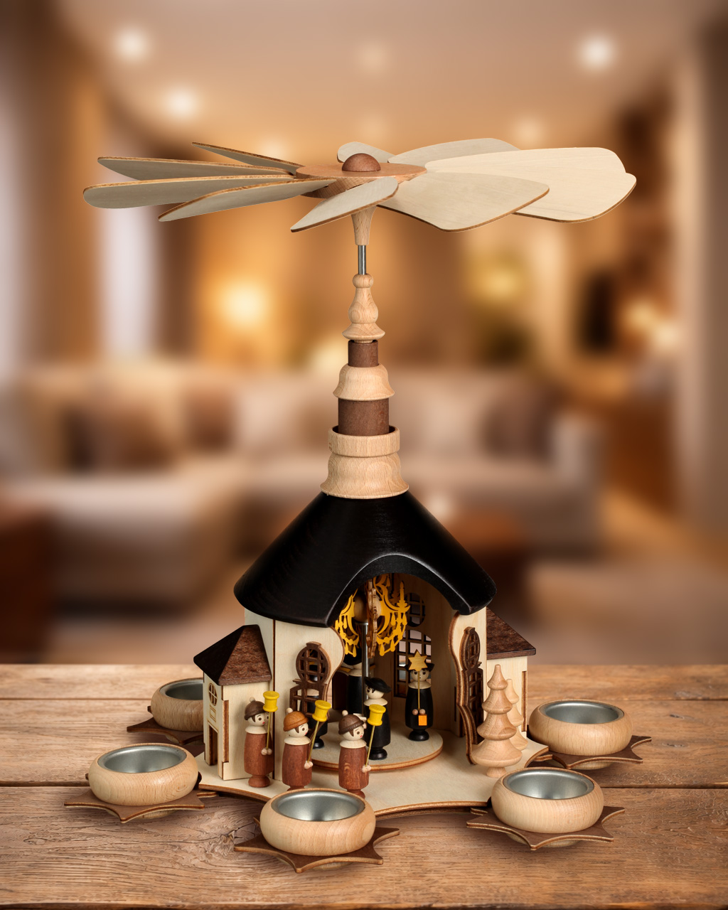 Offene Teelichtpyramide Seiffener Kirche - Erzgebirgisches Handwerk aus Seiffen