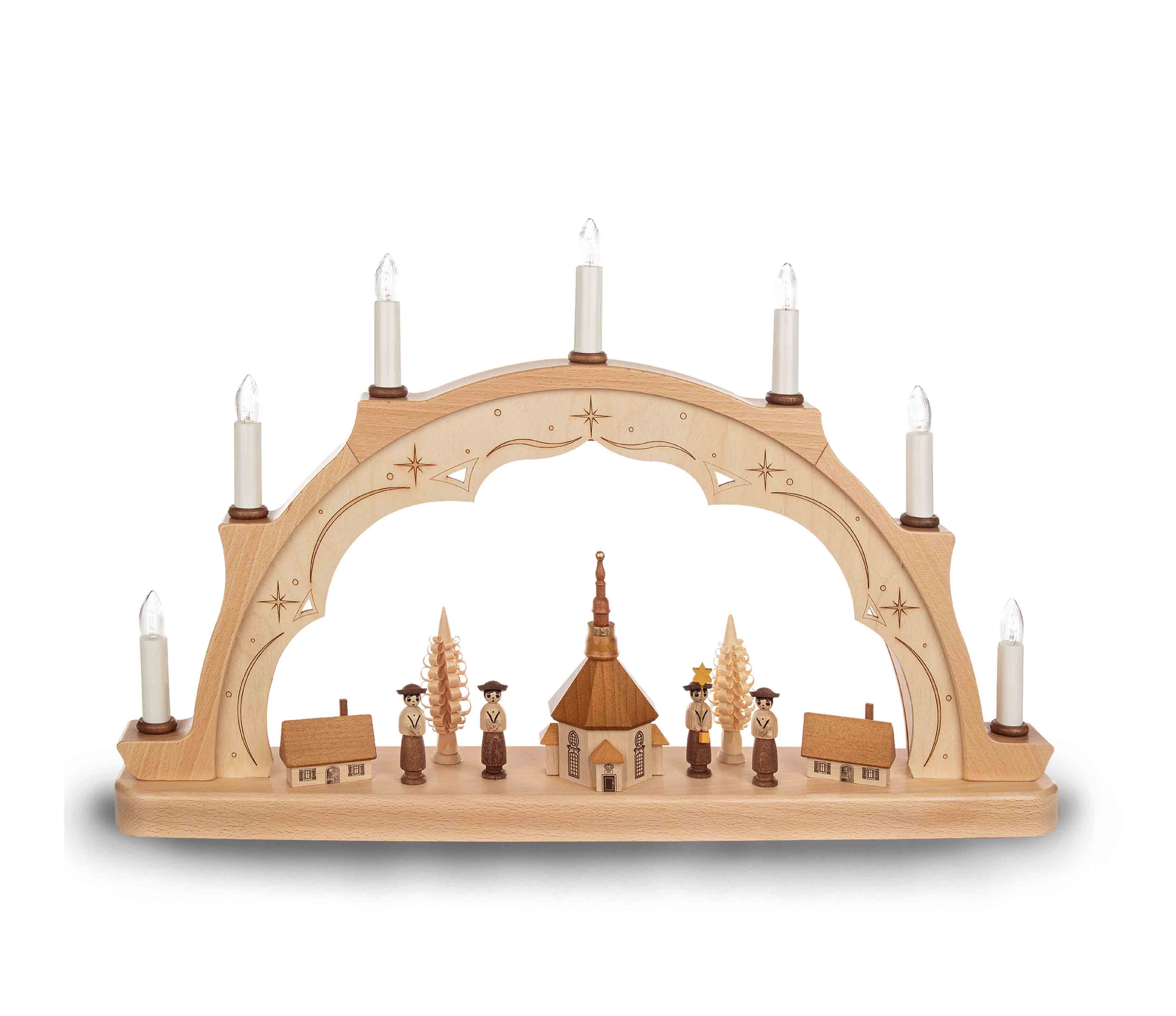 Schwibbogen elektrisch mit Seiffener Kirche und Kurrende - Original Erzgebirge