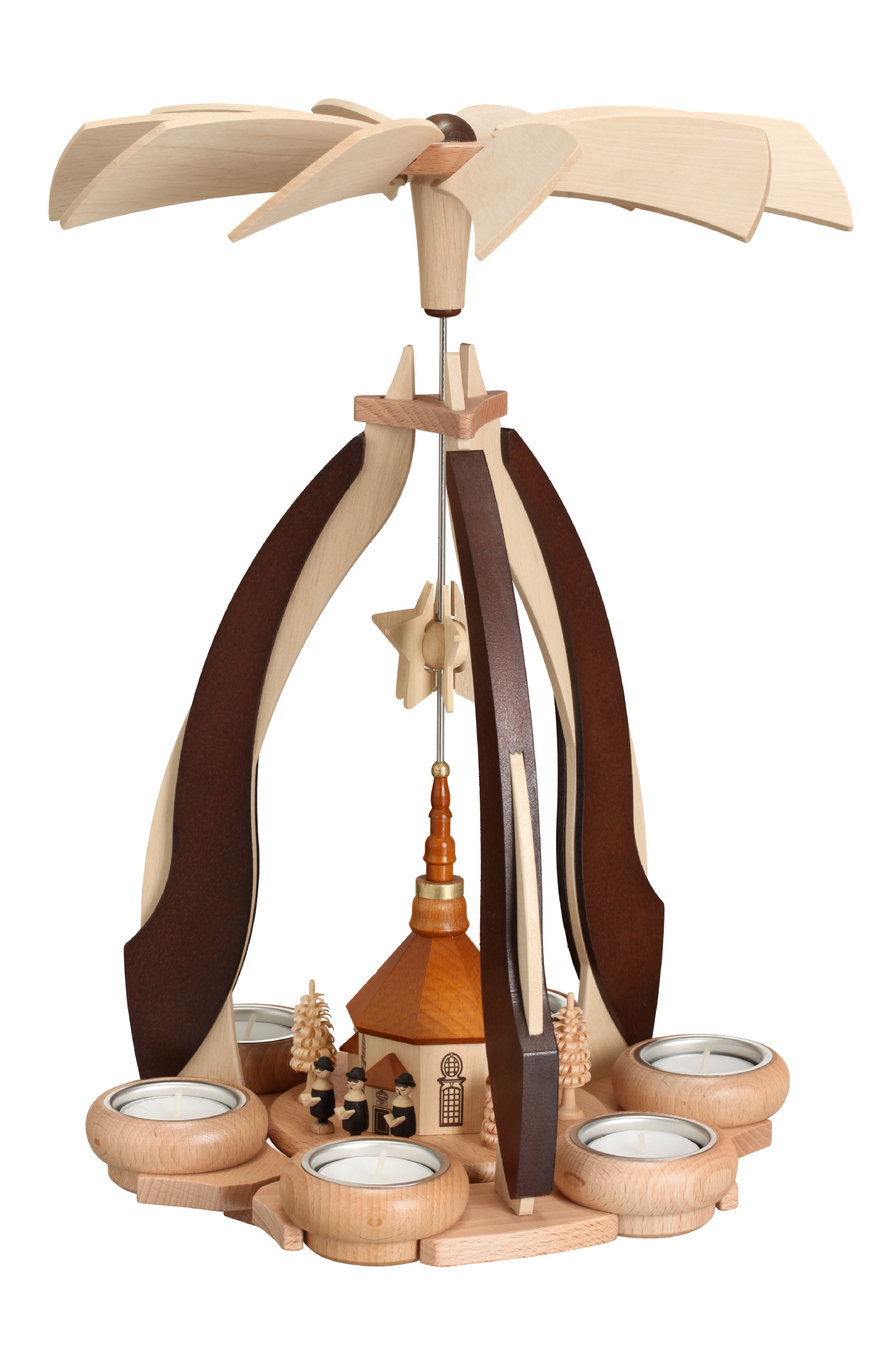 Pyramide Seiffener Kirche für 6 Teelichter - Original Erzgebirge