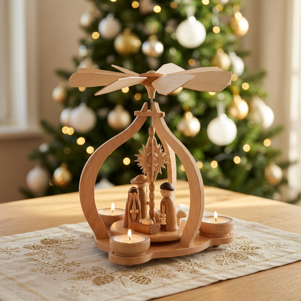 Pyramide Bauchform "Christi Geburt" für 3 Teelichter - Original Erzgebirge