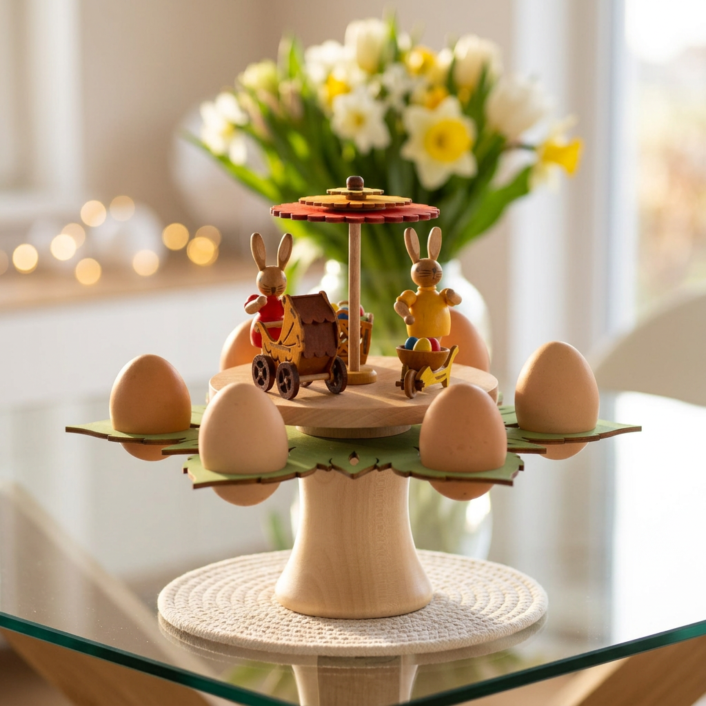 Tischeierbecher auf Sockel mit Osterhasen - Original Erzgebirge