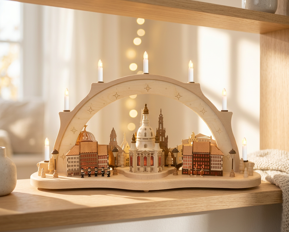Schwibbogen mit Dresdner Frauenkirche in 3D Optik - Original Erzgebirge