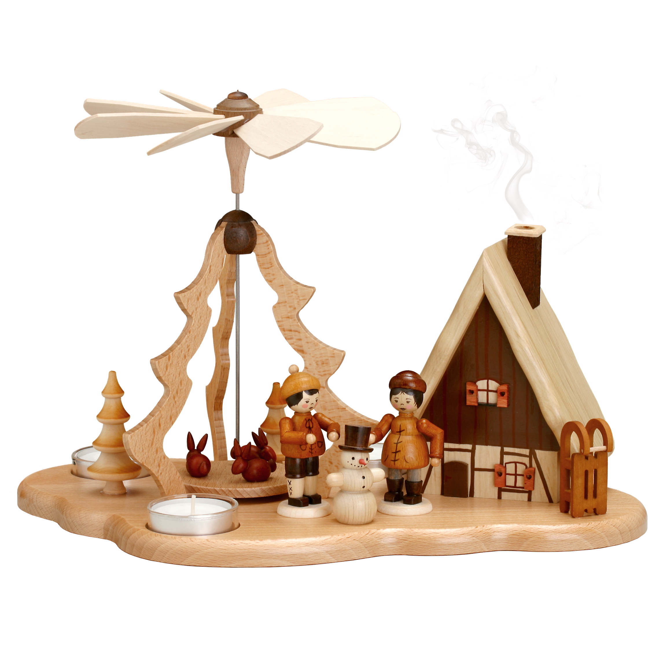 Pyramide mit Räucherhaus und Winterkinder - Original Erzgebirge