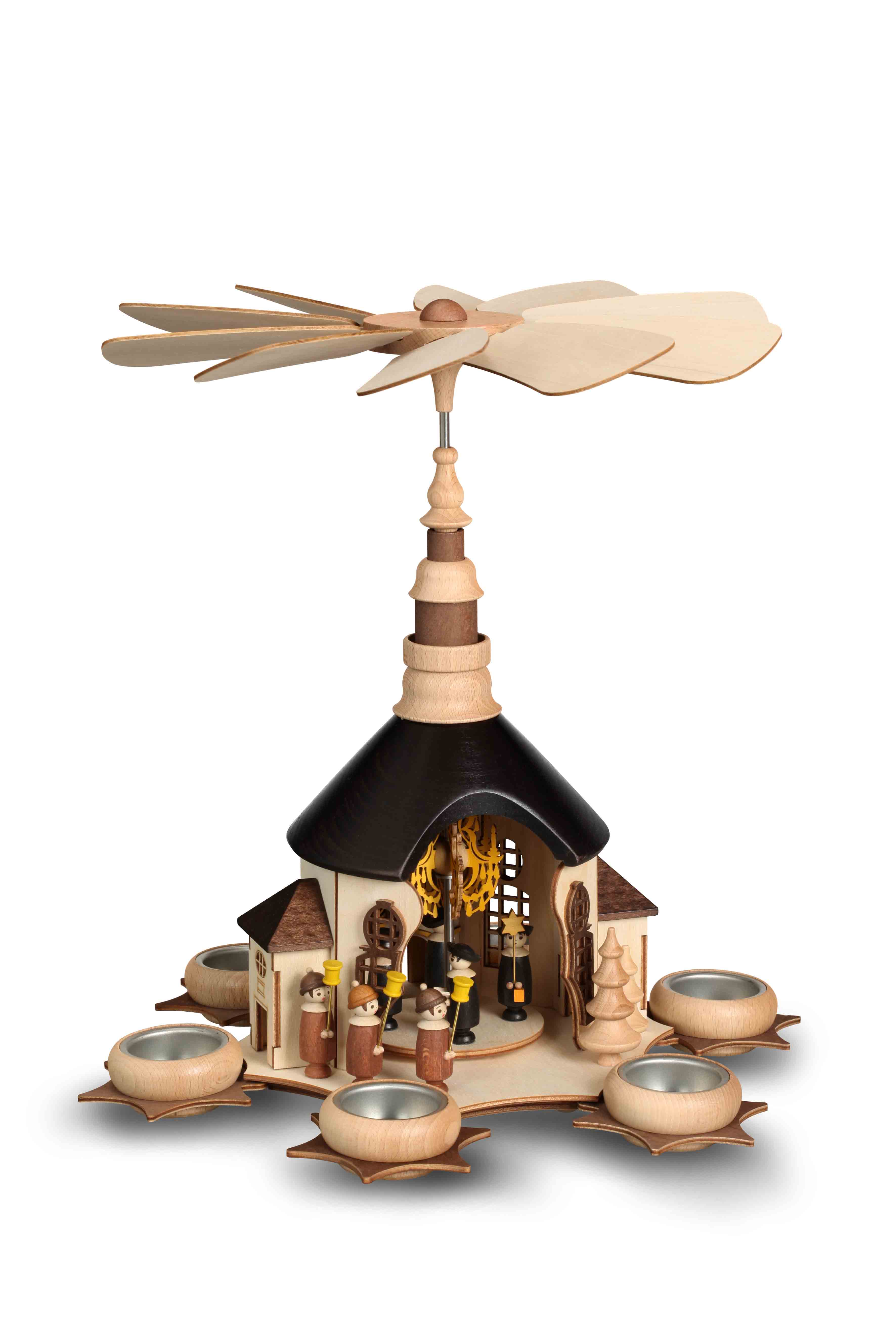 Pyramide groß Teelichtpyramide Seiffener Kirche - Erzgebirgisches Handwerk aus Seiffen