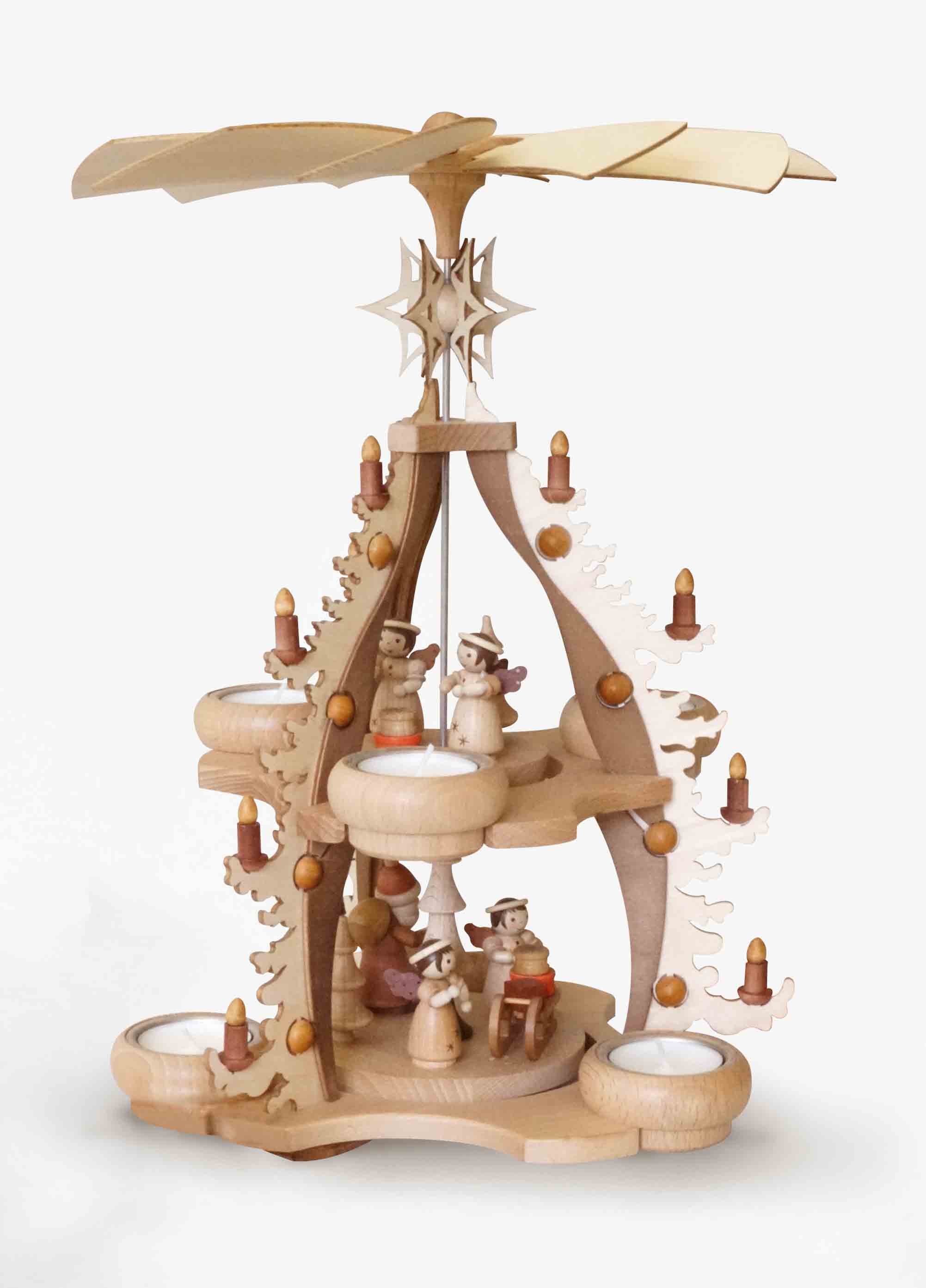 Pyramide 2stöckig Weihnachtsbaum mit Engeln und Weihnachtsmann – Erzgebirge Holzkunst