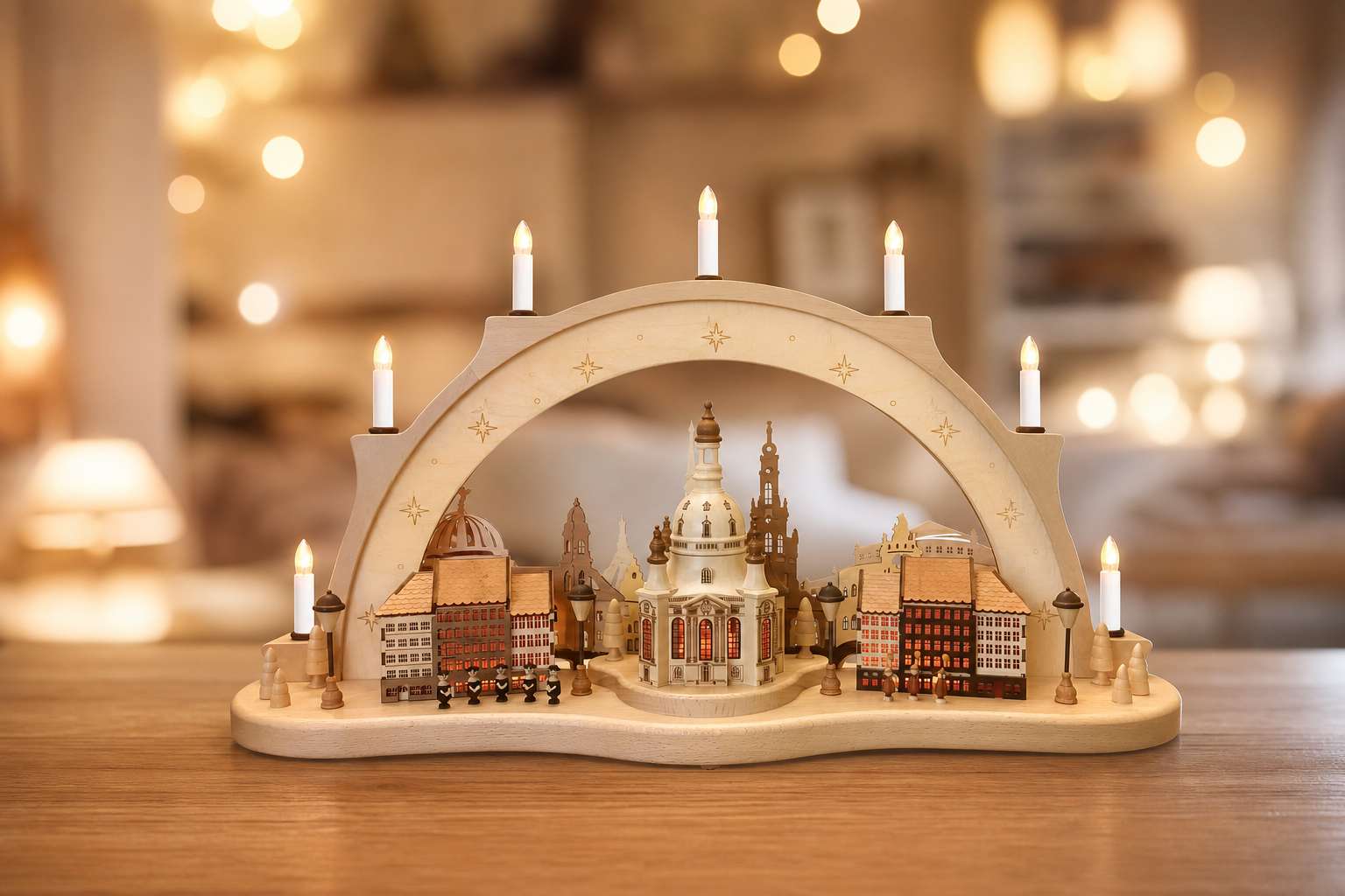 Schwibbogen mit Dresdner Frauenkirche in 3D Optik - Original Erzgebirge