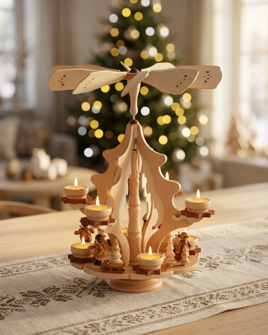 Pyramide Weihnachtskranz  für 8 Teelichter - Original Erzgebirge