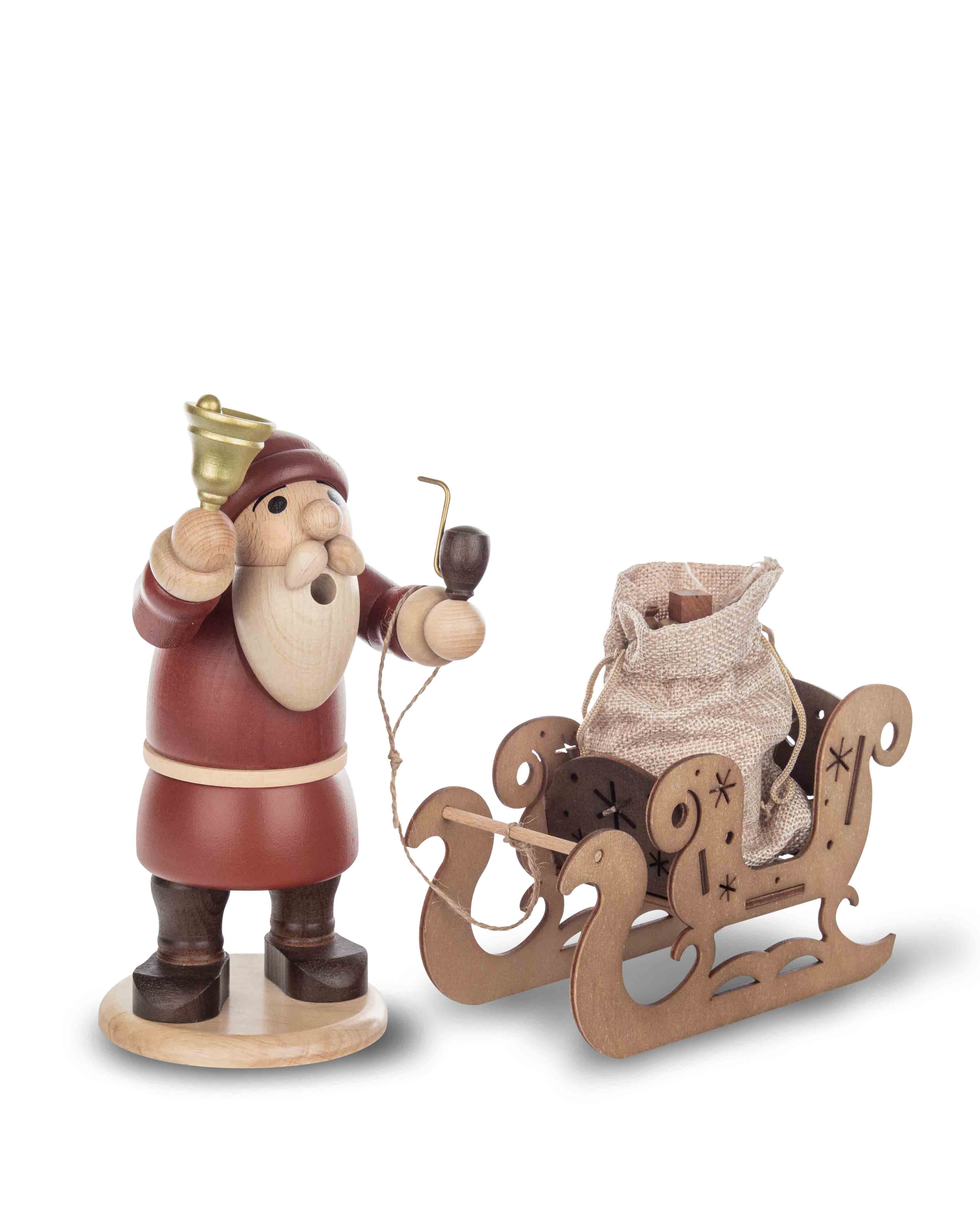 Räuchermann "Weihnachtsmann mit Schlitten und Geschenken" - unsere ECHTEN "NATURBURSCHEN" - Original Erzgebirge