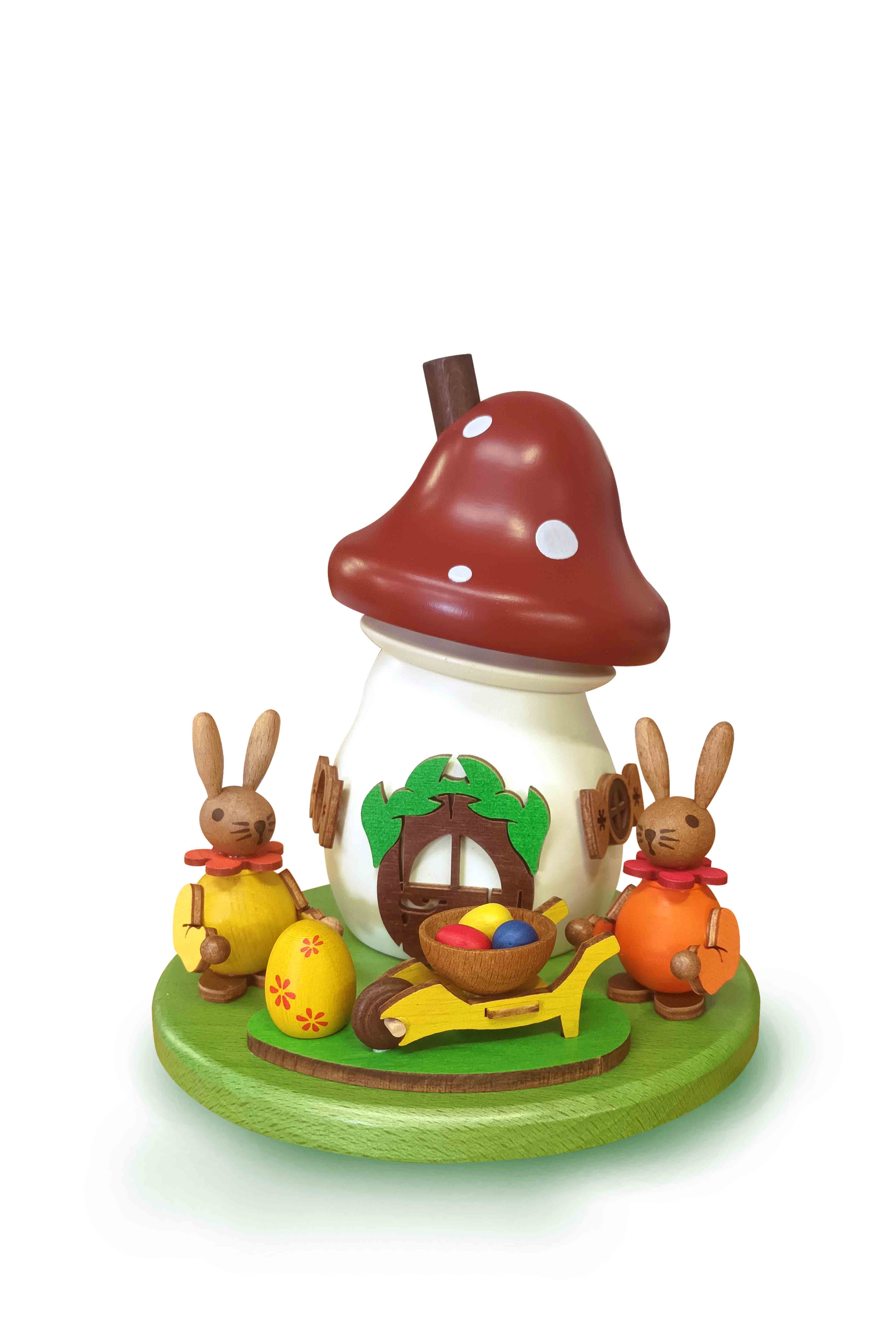 Räucherpilz "Hasenpärchen mit Schubkarre" Osteredition - Original Erzgebirge