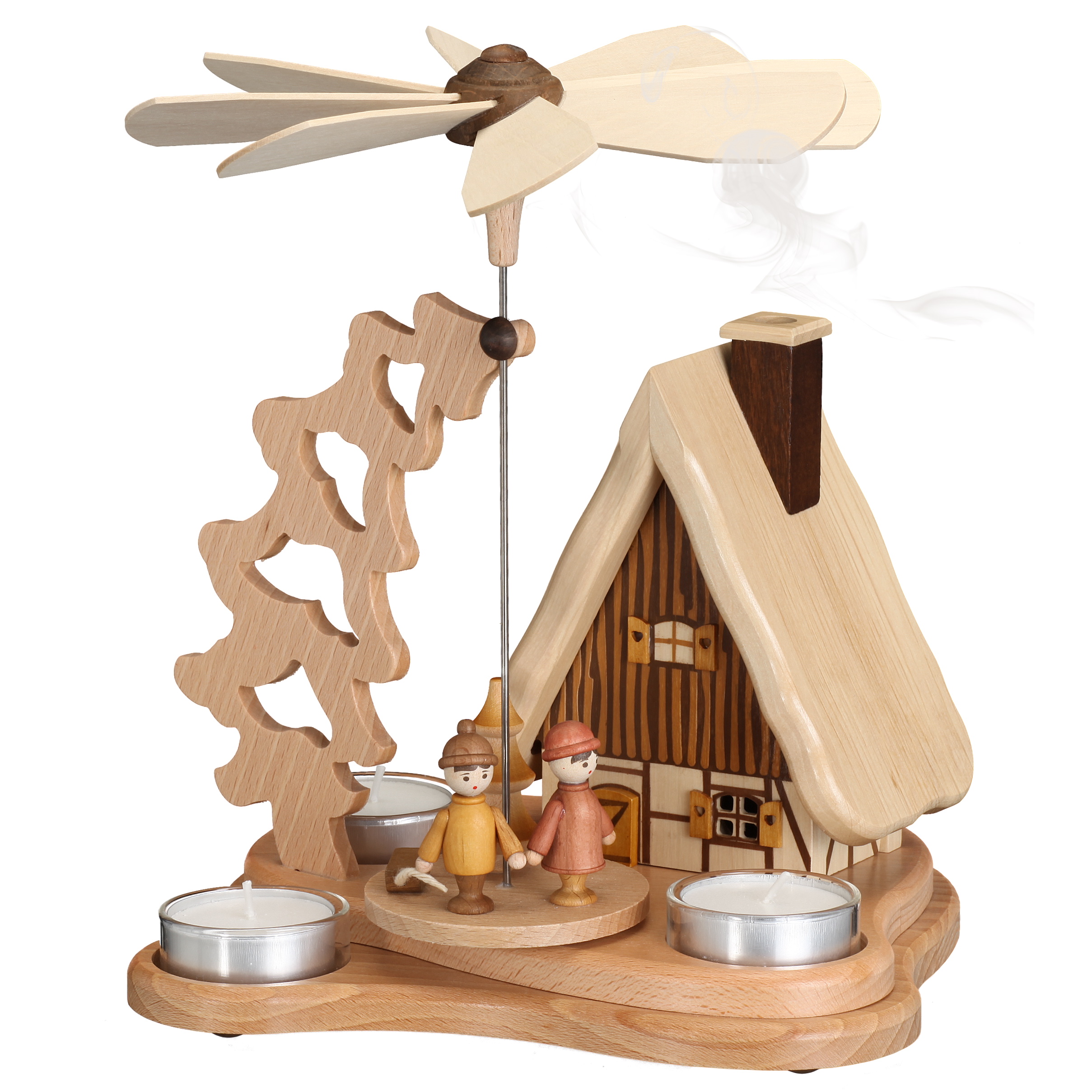 Pyramide klein mit Räucherhaus und Kinder - Original Erzgebirge