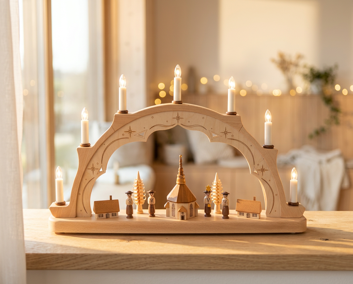 Schwibbogen elektrisch mit Seiffener Kirche und Kurrende - Original Erzgebirge