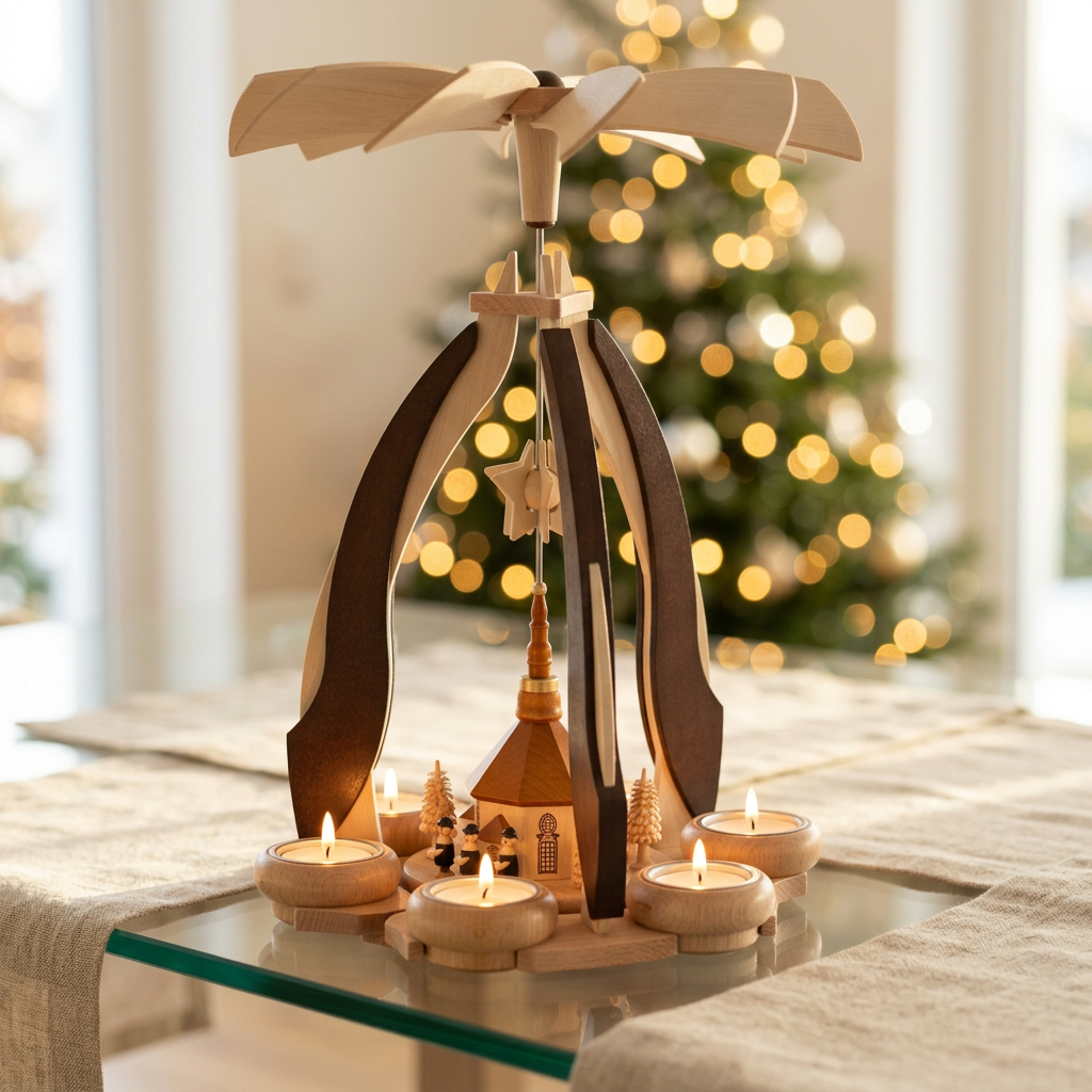 Pyramide Seiffener Kirche für 6 Teelichter - Original Erzgebirge
