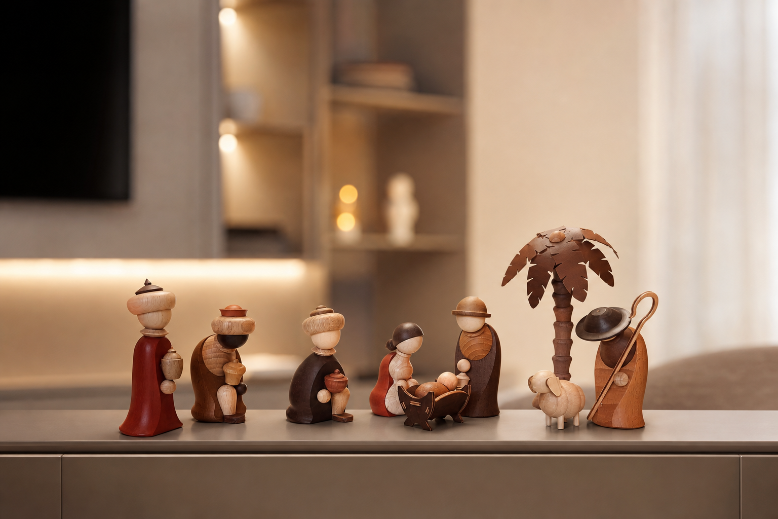 9-teilige Krippenbestückung „Christi Geburt“ – detailreiche Holzfiguren - Original Erzgebirge