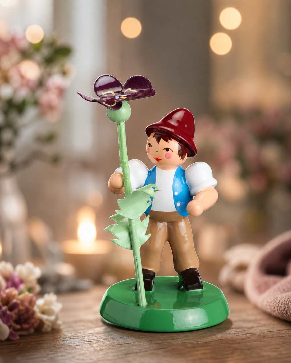 Blumenjunge mit Stiefmütterchen