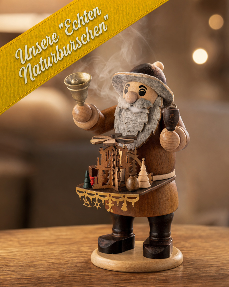 Räuchermann Bauchladenhändler - unsere ECHTEN "NATURBURSCHEN" - Original Erzgebirge
