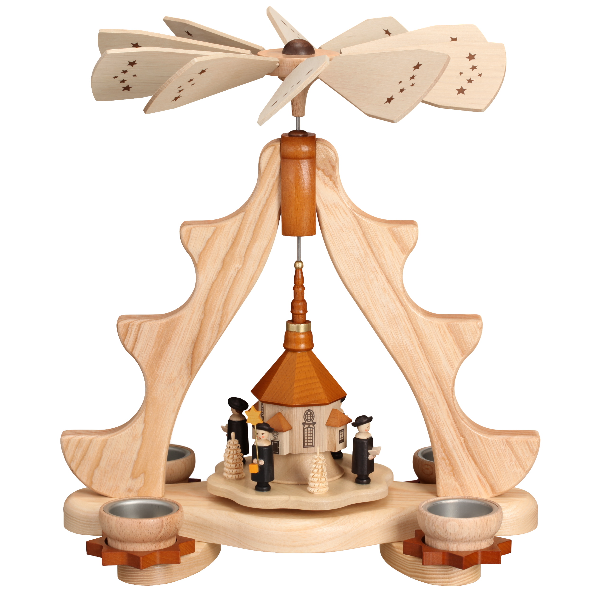 Pyramide Seiffener Kirche für 4 Teelichter - Original erzgebirgische Holzkunst