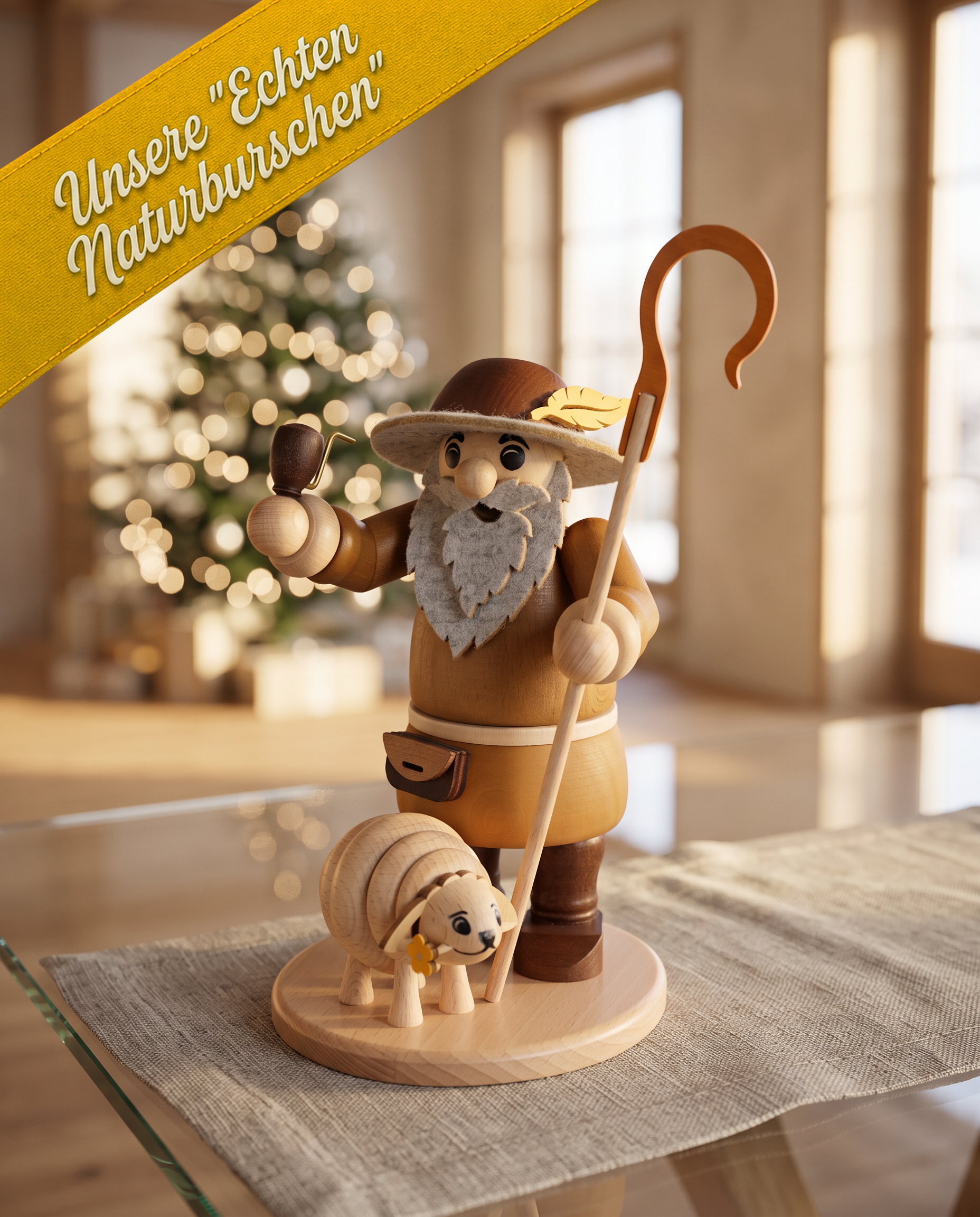 Räuchermann "Schäfer mit Schaf" - unsere ECHTEN "NATURBURSCHEN" - Original Erzgebirge