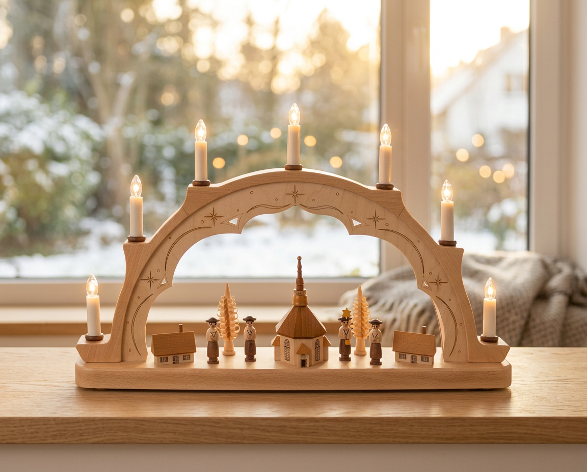 Schwibbogen elektrisch mit Seiffener Kirche und Kurrende - Original Erzgebirge